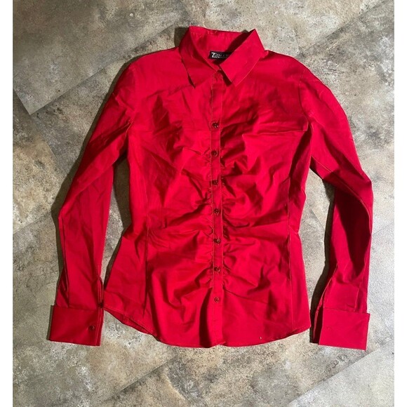7th avenue red collared dress shirt with jeweled buttons size extra small - Picture 1 of 7